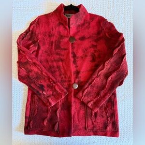 Vintage Rae Gold Boiled Wool Jacket Red Scalloped Details Artisan Wood Buttons L